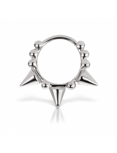 8mm Granulated Triple Spike Ring in White Gold