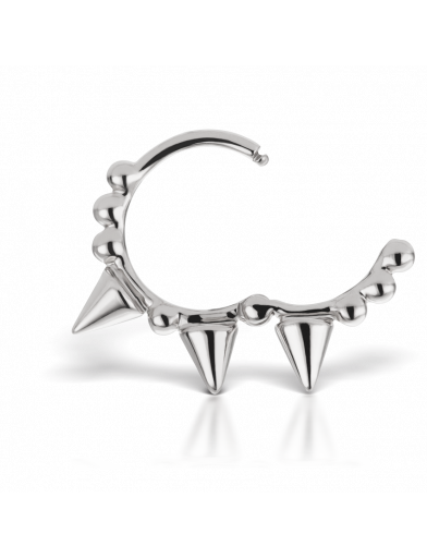 8mm Granulated Triple Spike Ring in White Gold