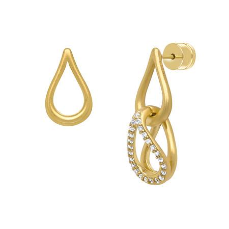 Double Teardrop Pave Earrings Gold With White Topaz