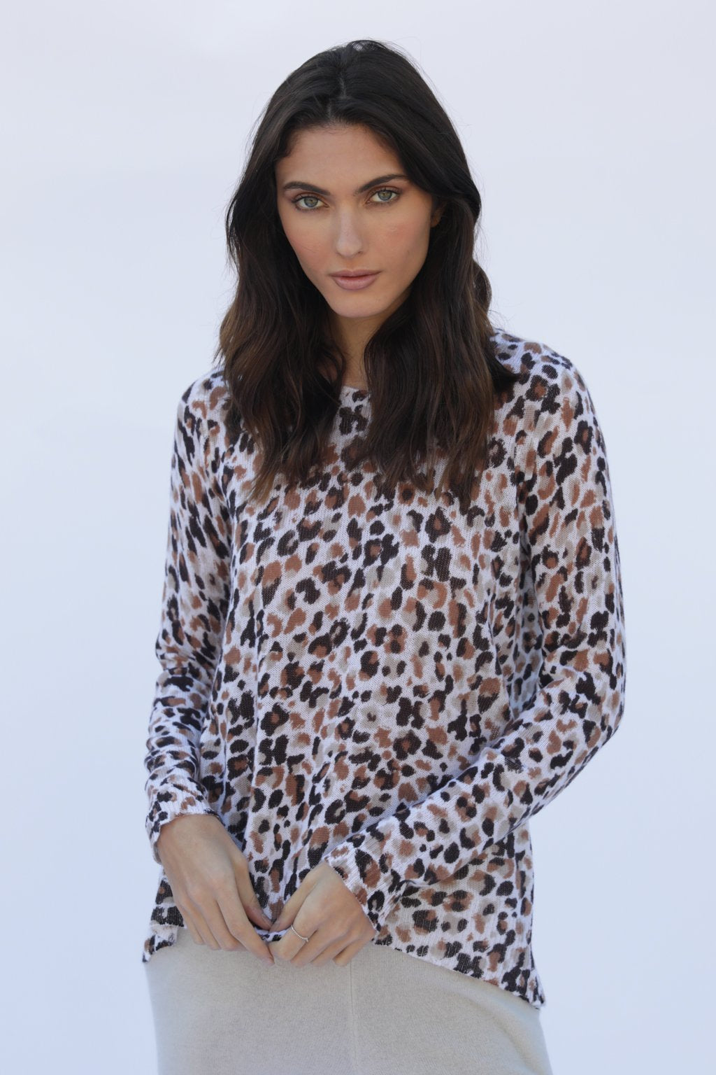 Kendra Round Neck Cashmere Sweater - Leopard