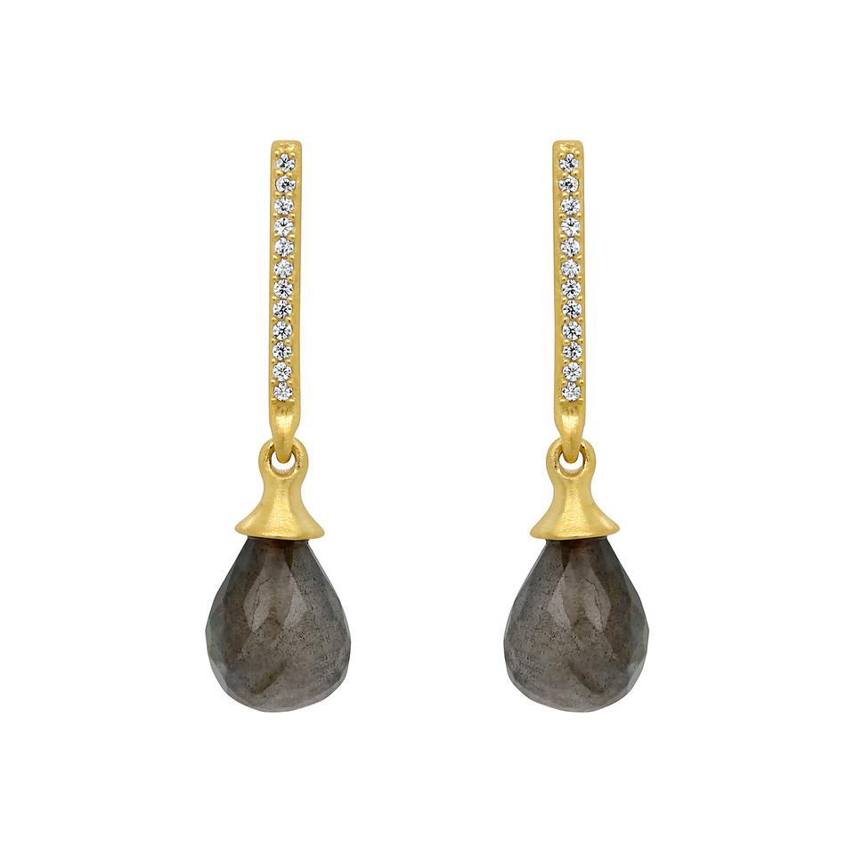 Teardrop Pave Earrings Gold With Labradorite