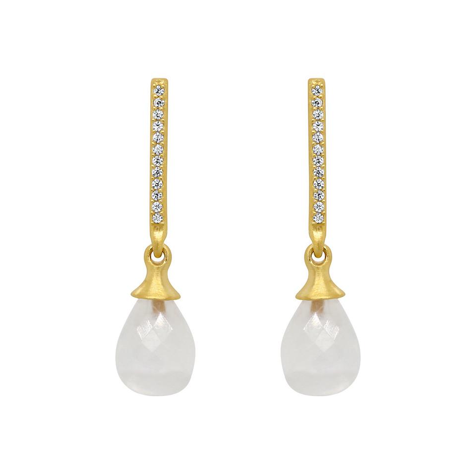 Teardrop Pave Earrings Gold With Moonstone