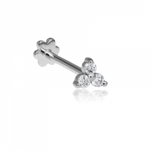 Diamond Trinity Threaded Stud in White Gold