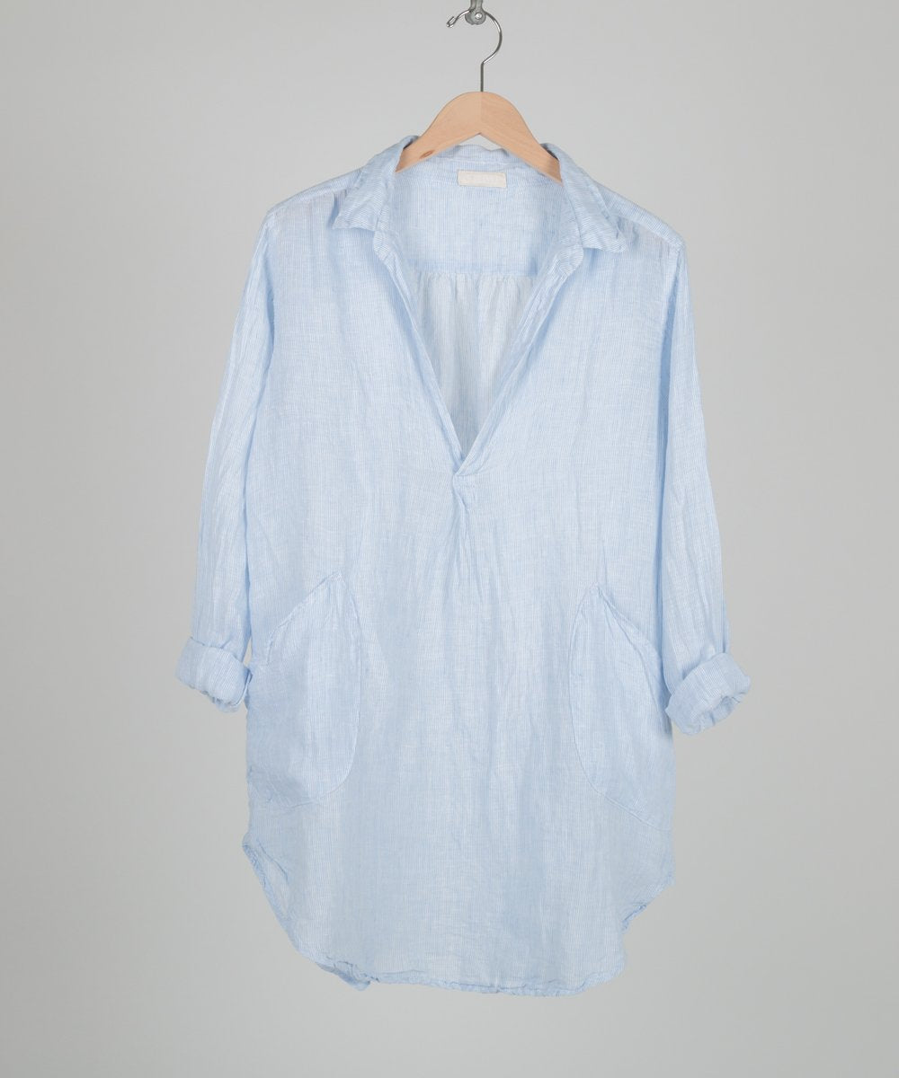 Teton Linen Tunic in White/blue Pinstripes