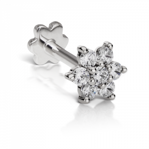 5.5mm Cubic Zirconia Flower Threaded Stud in White Gold