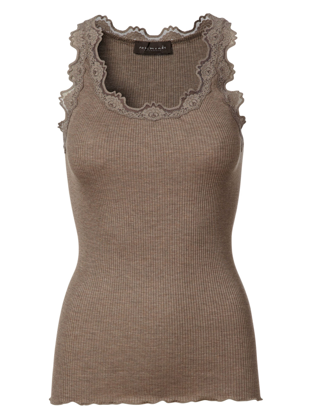 Babette Classic Silk Top With Lace - Cacao