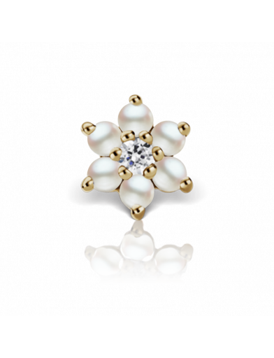 7mm Pearl and Diamond Flower Tash Traditional Stud in Yellow Gold