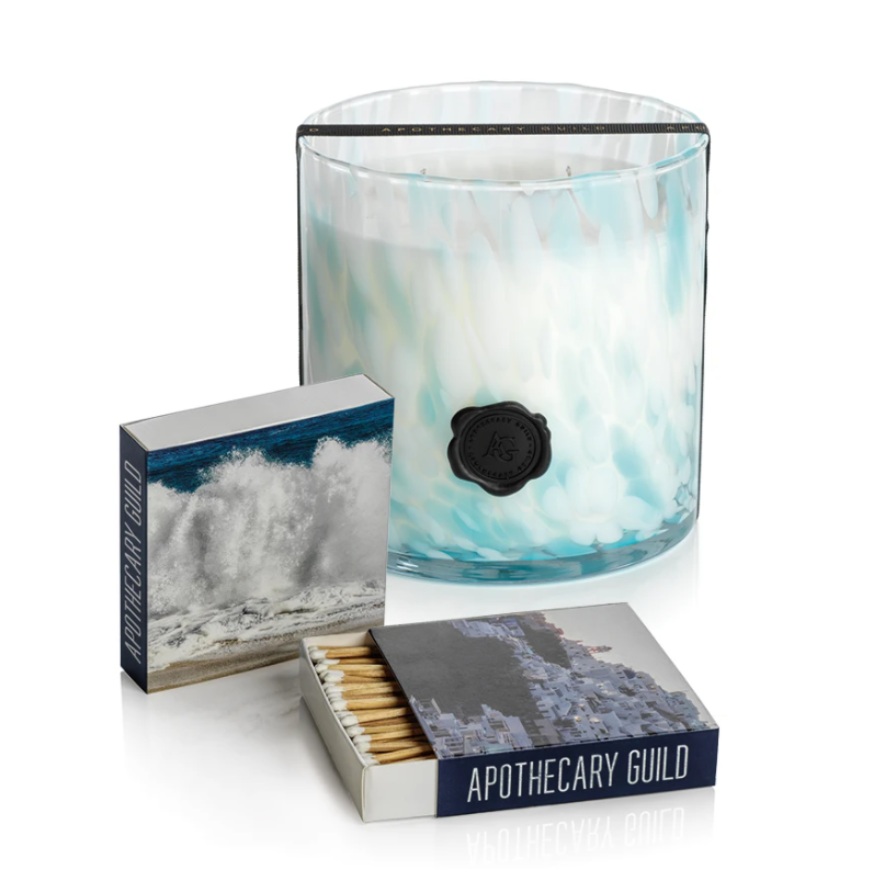 Opal Glass Candle Jar Gift Set: White & Blue- Sunset Beach