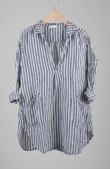 Teton Linen Tunic in Striped Denim