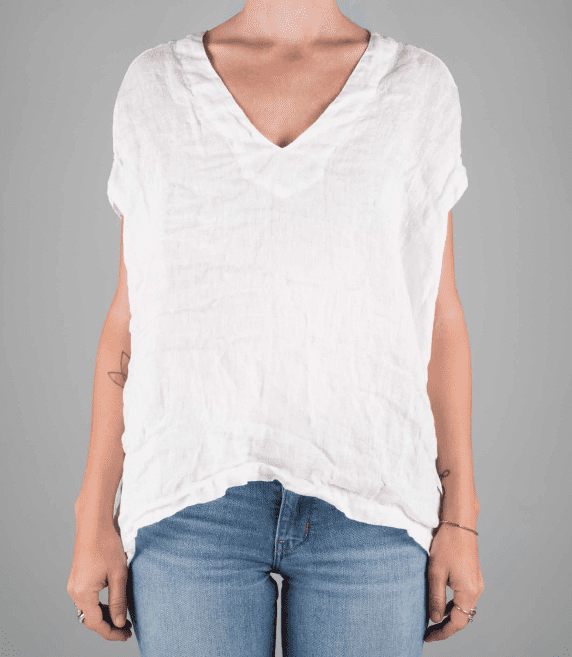 Sam Linen V-Neck Tee in White