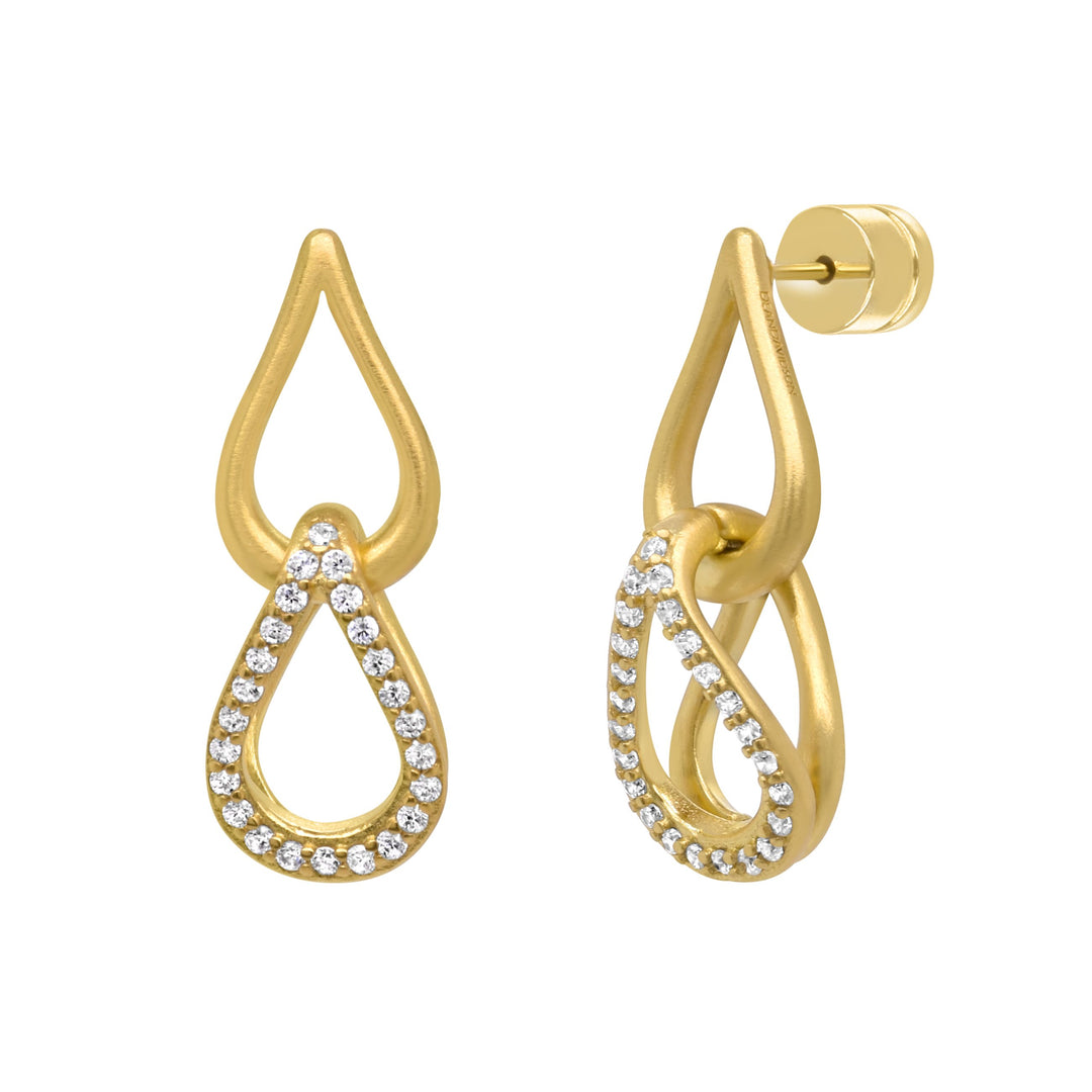Double Teardrop Pave Earrings Gold With White Topaz