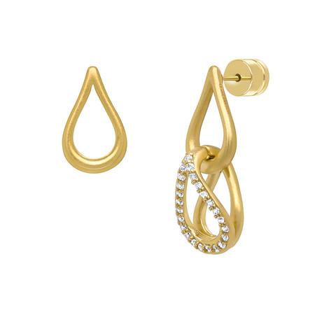 Double Teardrop Pave Earrings Gold With White Topaz