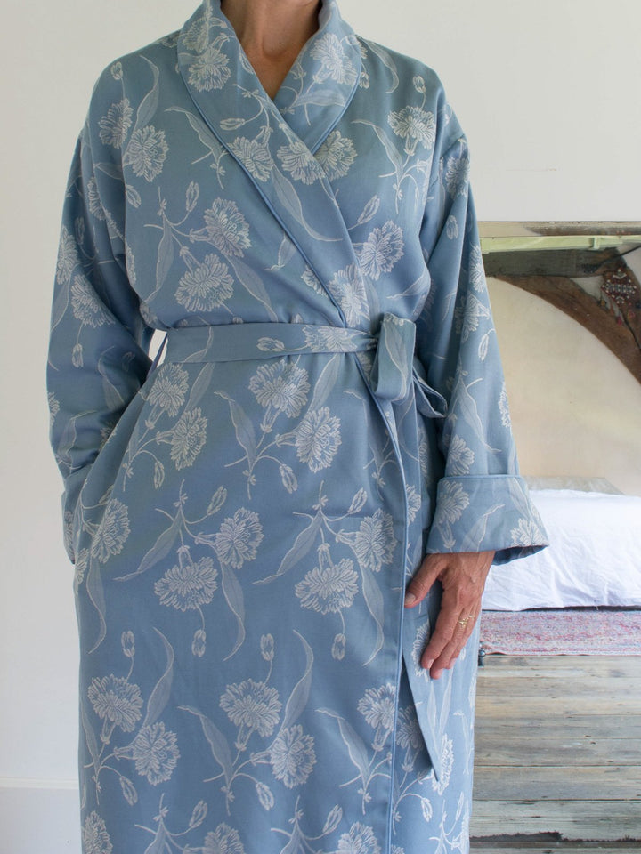 Elegant Dressing Gown Gray-Blue With Silver-Gray