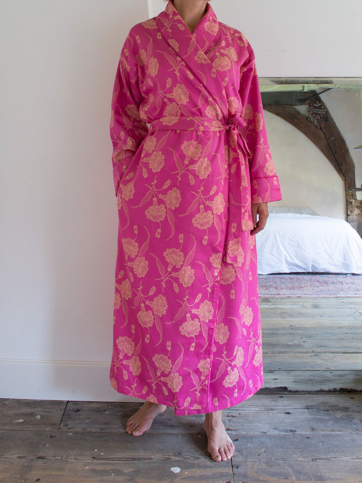 Elegant Dressing Gown Dark Pink With Golden Yellow