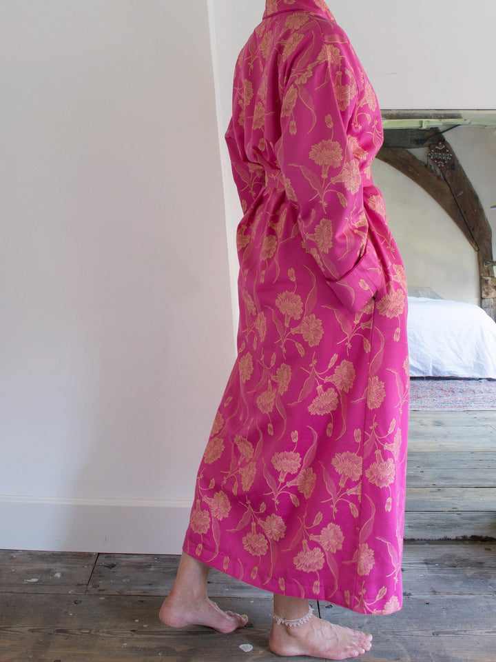 Elegant Dressing Gown Dark Pink With Golden Yellow