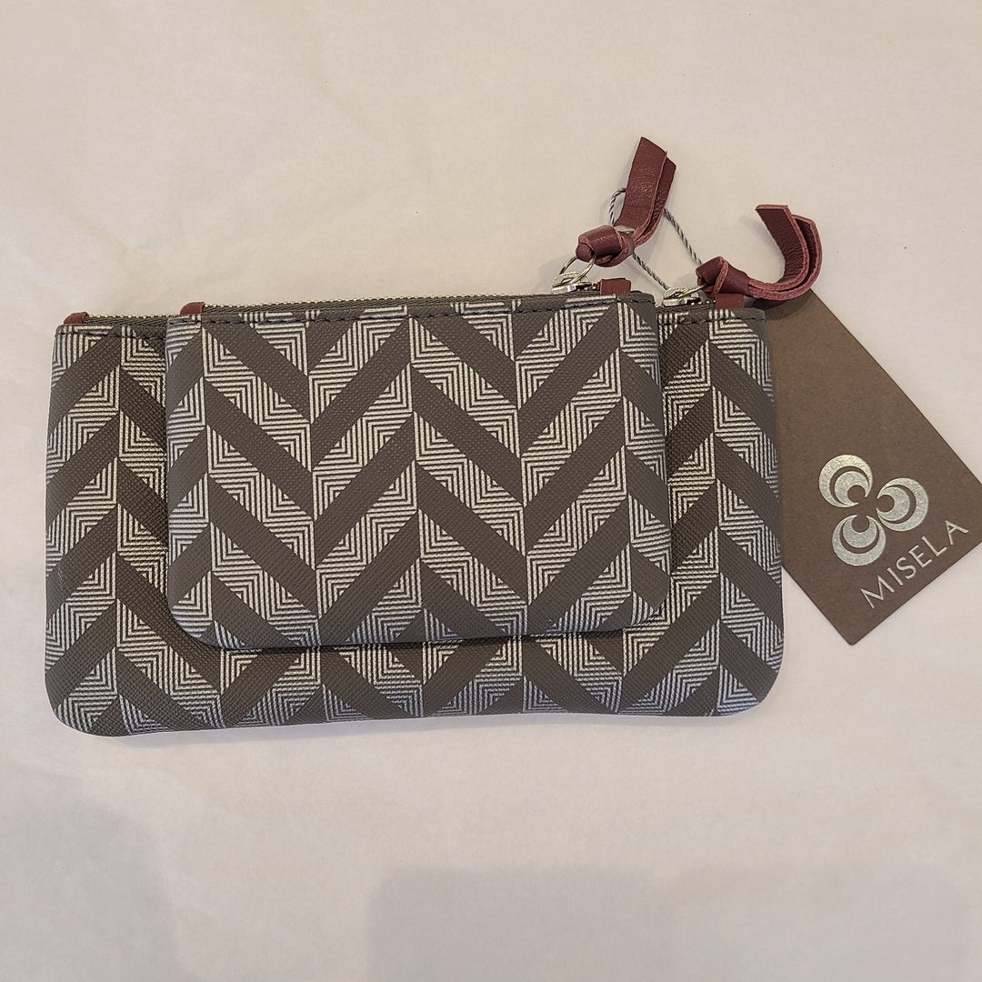 Eva Wallet Grey & Silver With Plum Details