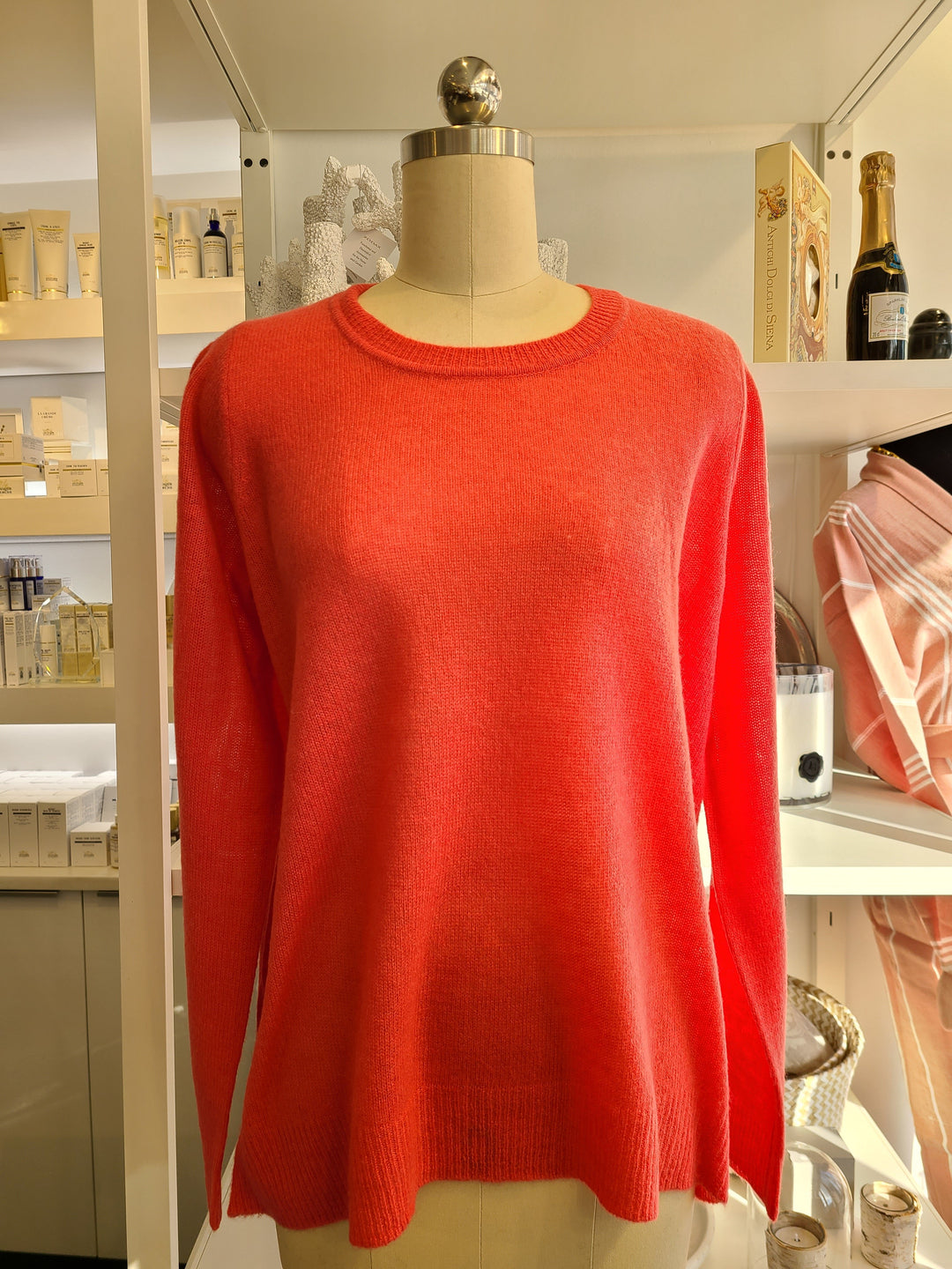 Kendra Round Neck Cashmere Sweater - Coral