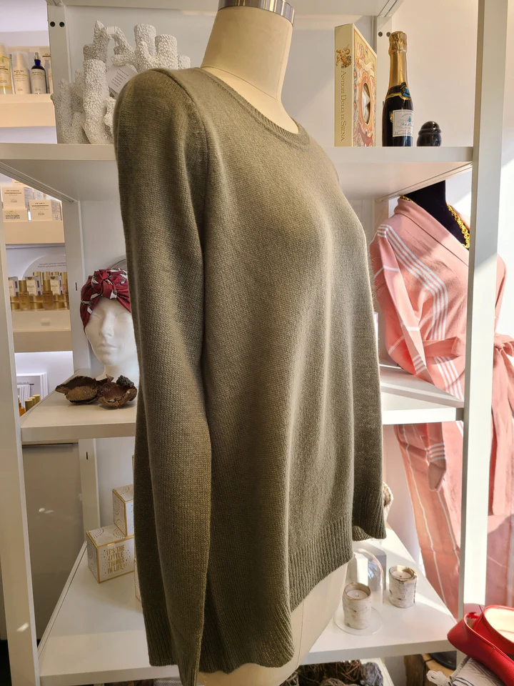 Kendra Round Neck Cashmere Sweater - Olive