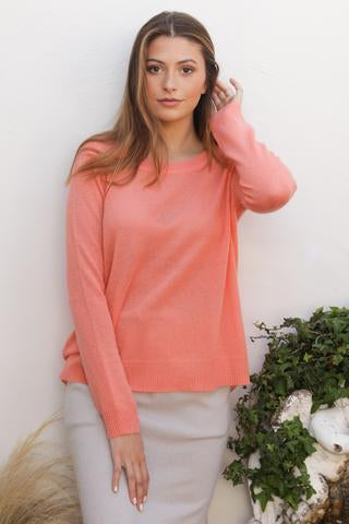 Kendra Round Neck Cashmere Sweater - Melon