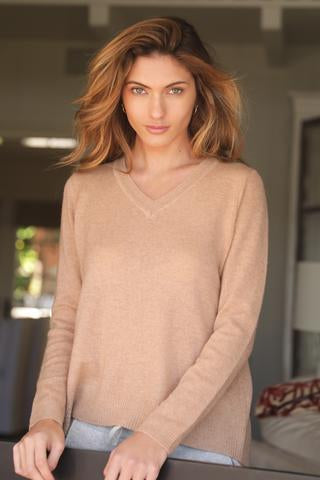 Kendra Too V-Neck Cashmere Sweater - Light Camel