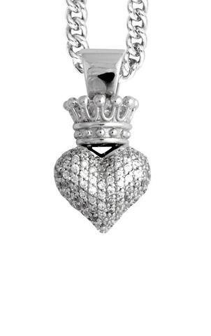 Small 3d Pave Cz Crownde Heart Pendant