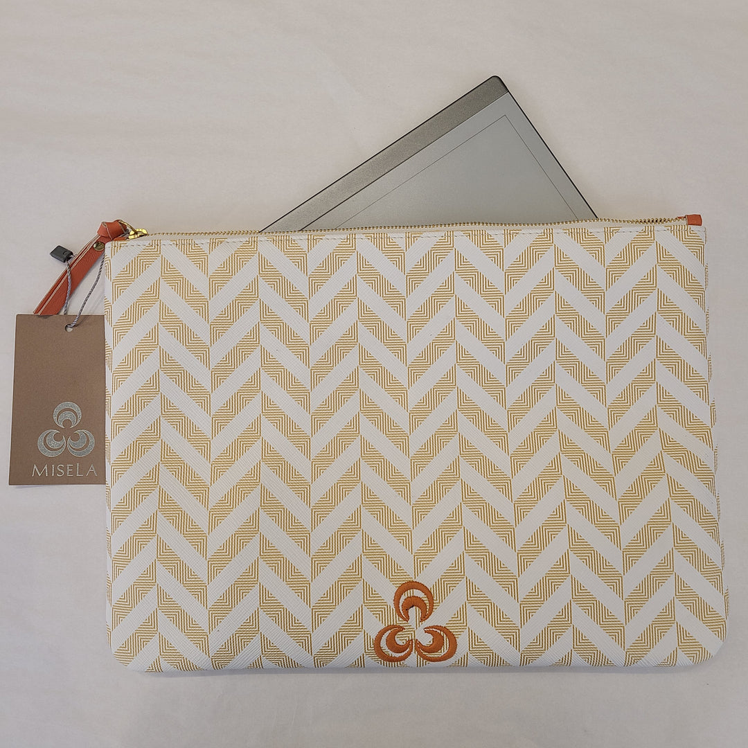 Lara Clutch White & Gold With Coral Details