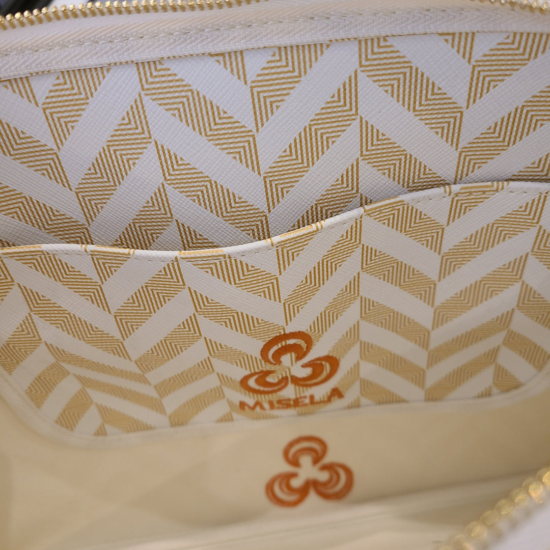 Lara Clutch White & Gold With Coral Details