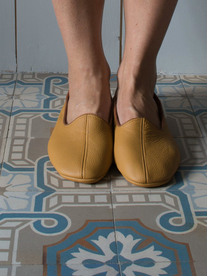 Leather Slippers in Ocher Yellow