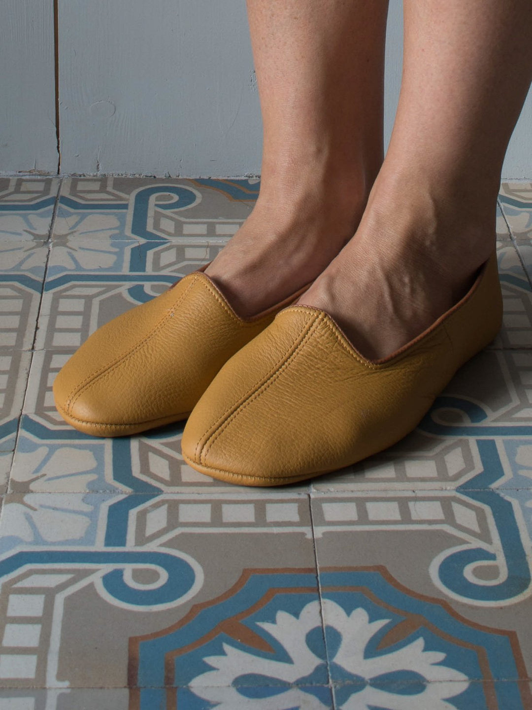 Leather Slippers in Ocher Yellow