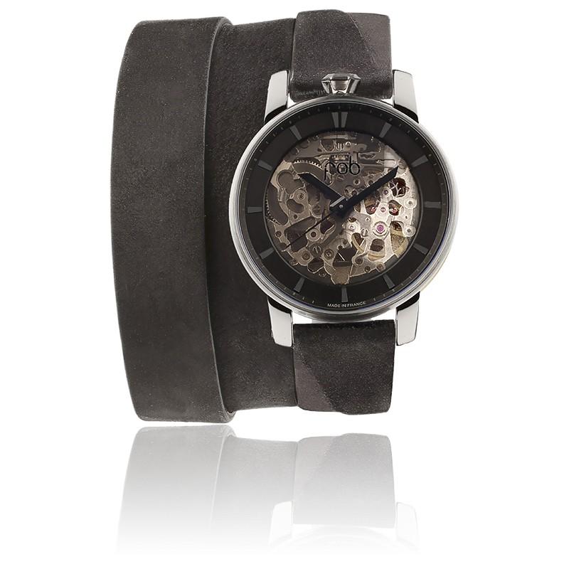 R360 Silver Wrist Watch With Triple Black Suede Strap