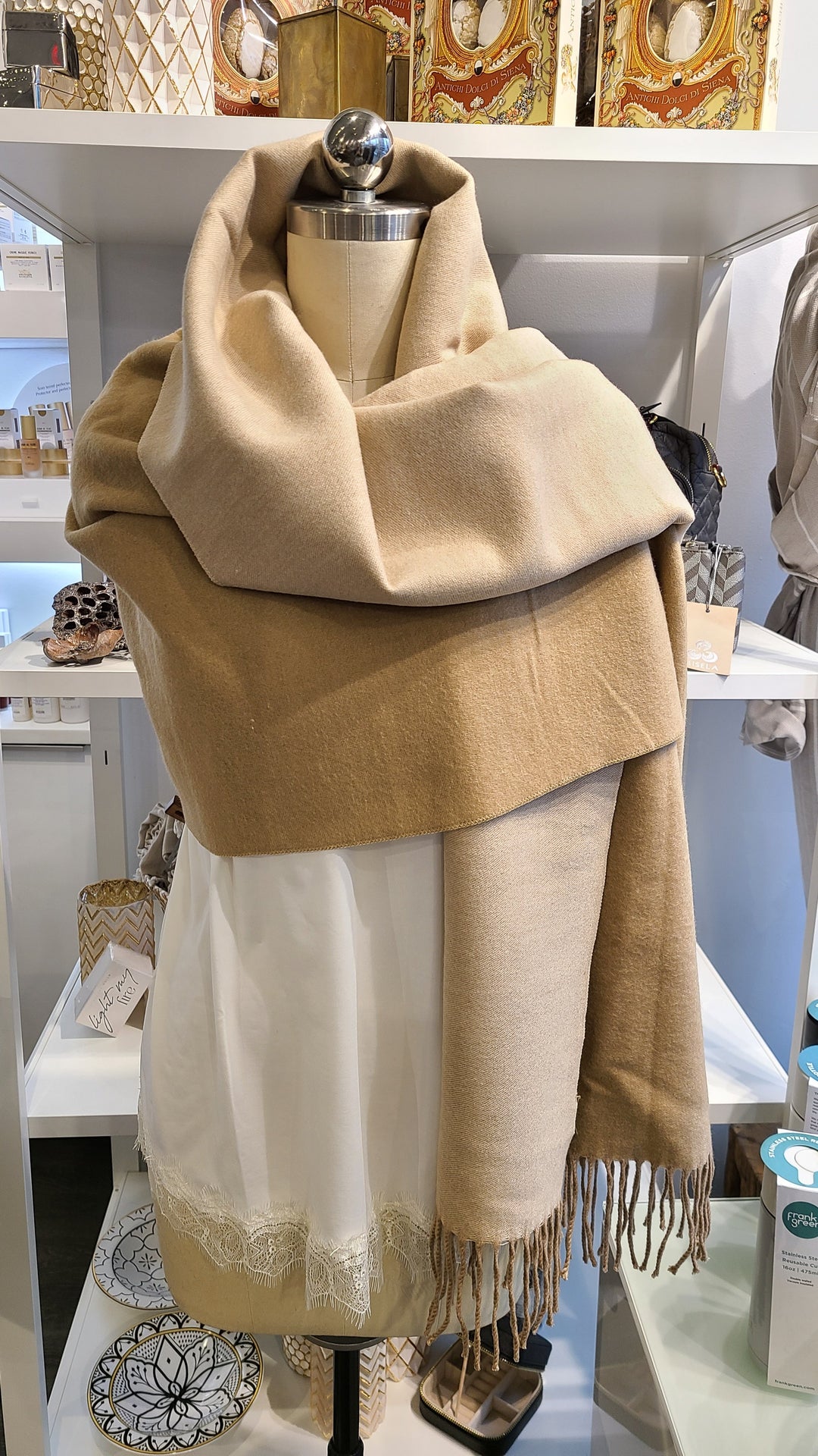 Reversible Cashmere Scarf - Camel & Grey