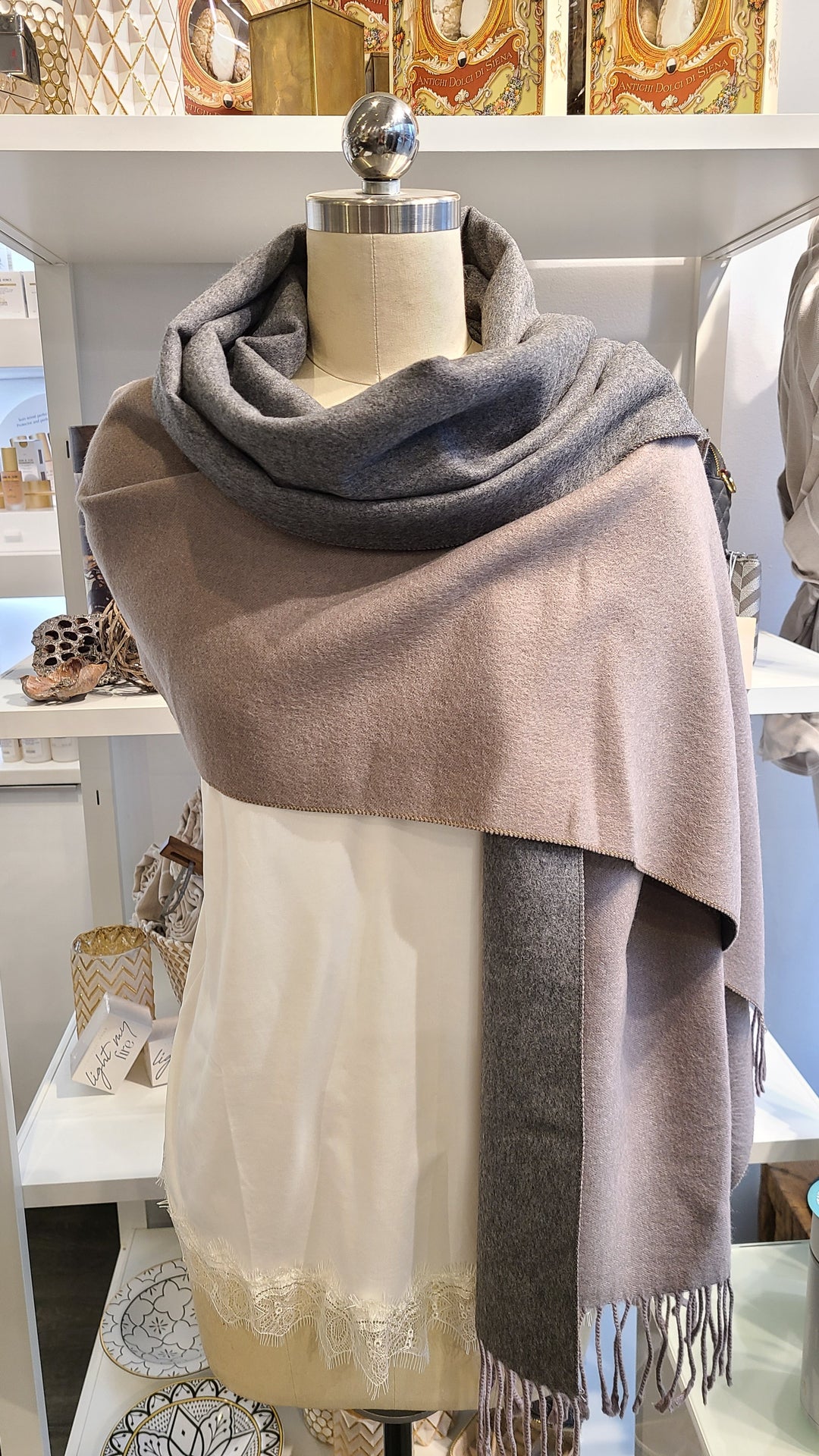 Reversible Cashmere Scarf - Brown & Grey