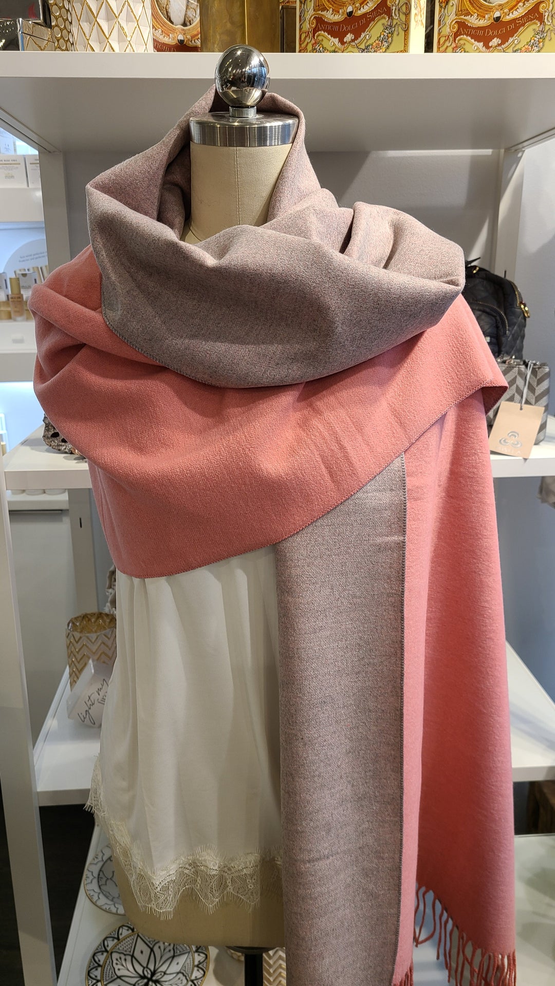 Reversible Cashmere Scarf - Pink & Grey