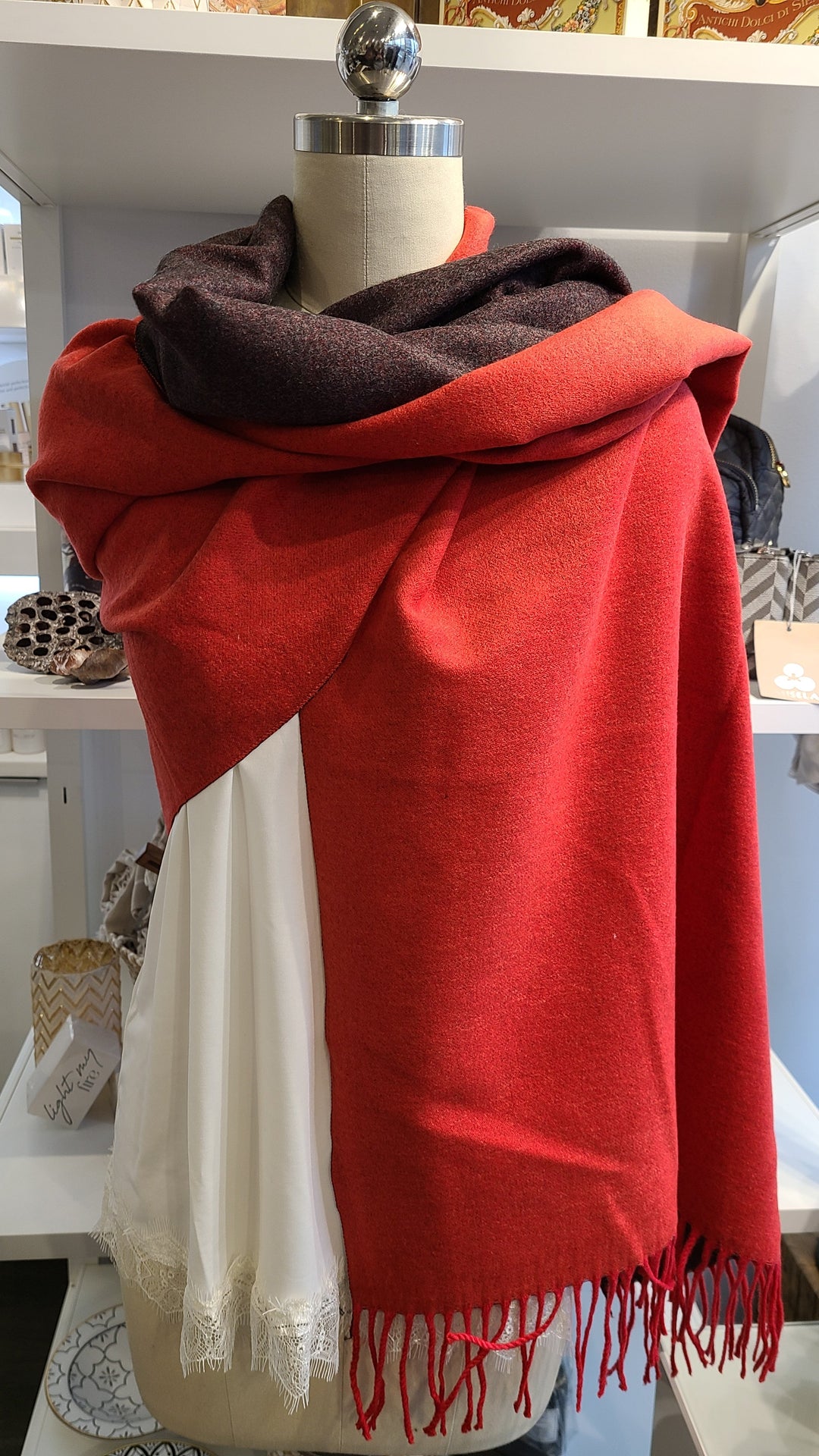 Reversible Cashmere Scarf - Red & Black