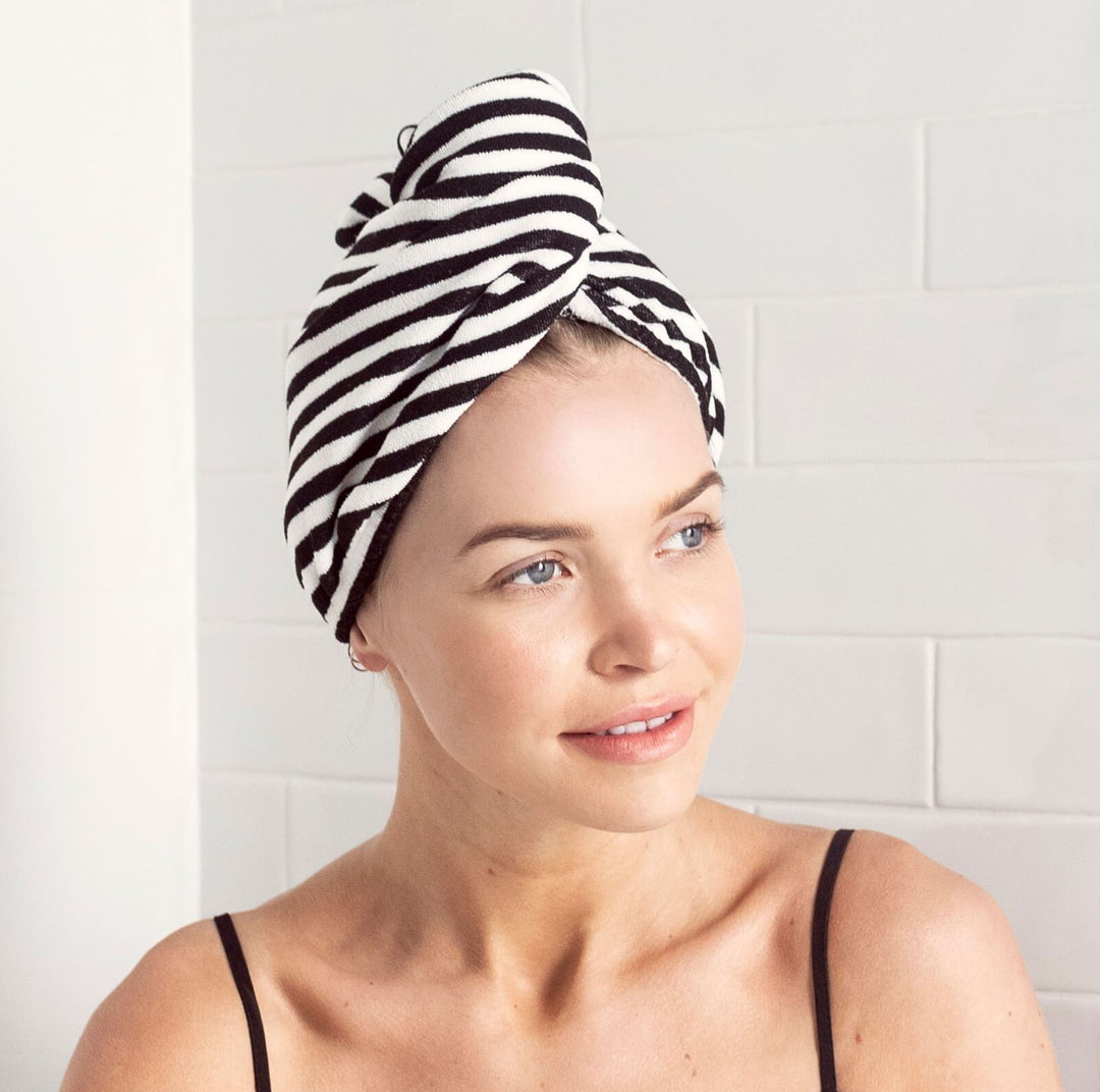 Riva Hair Towel Wrap - Monochrome Stripe