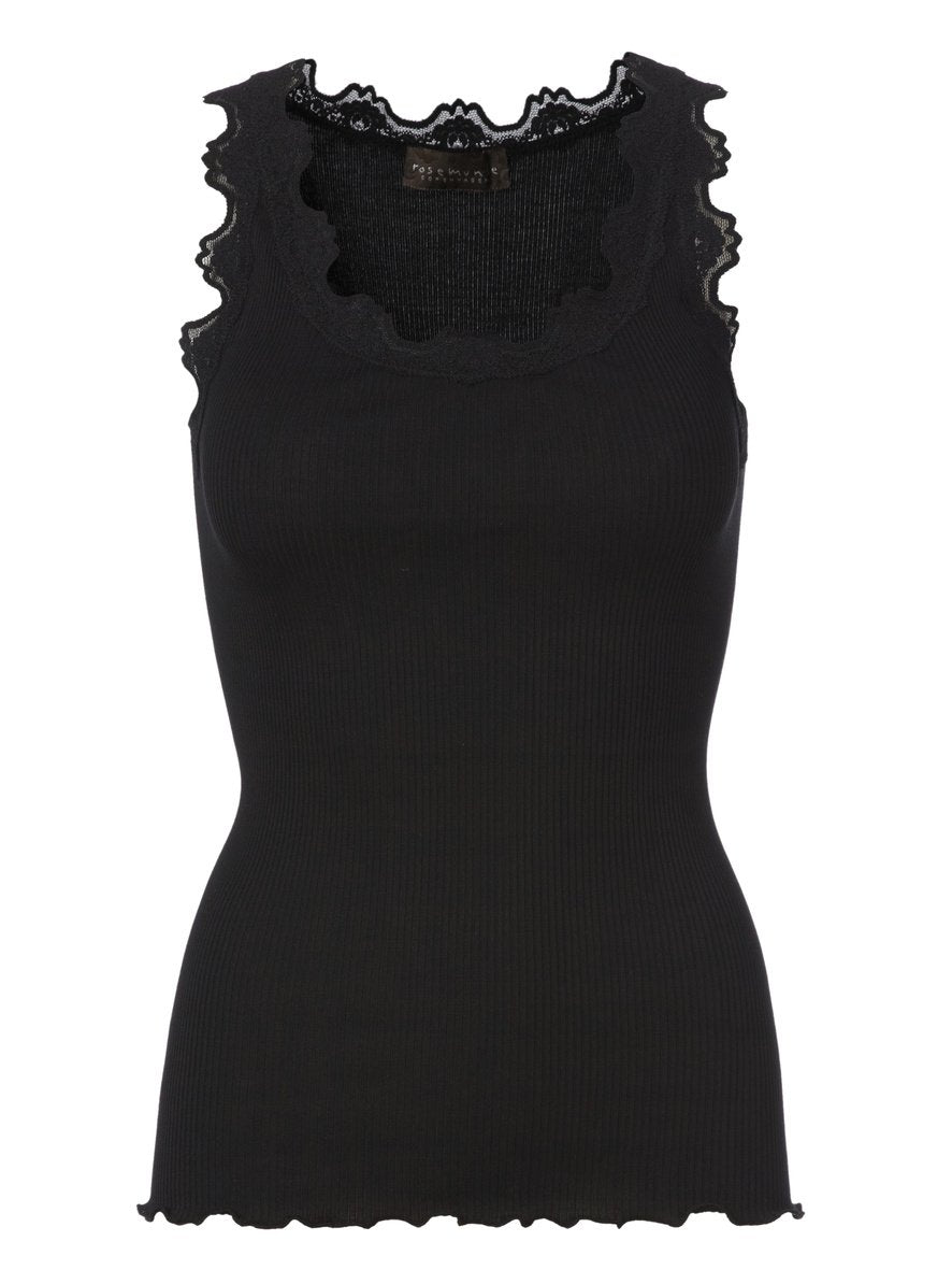 Babette Classic Silk Top With Lace - Black