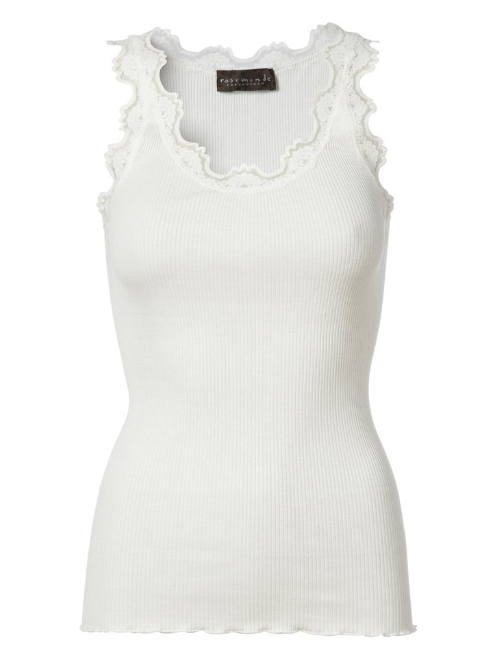 Babette Classic Silk Top With Lace - New White