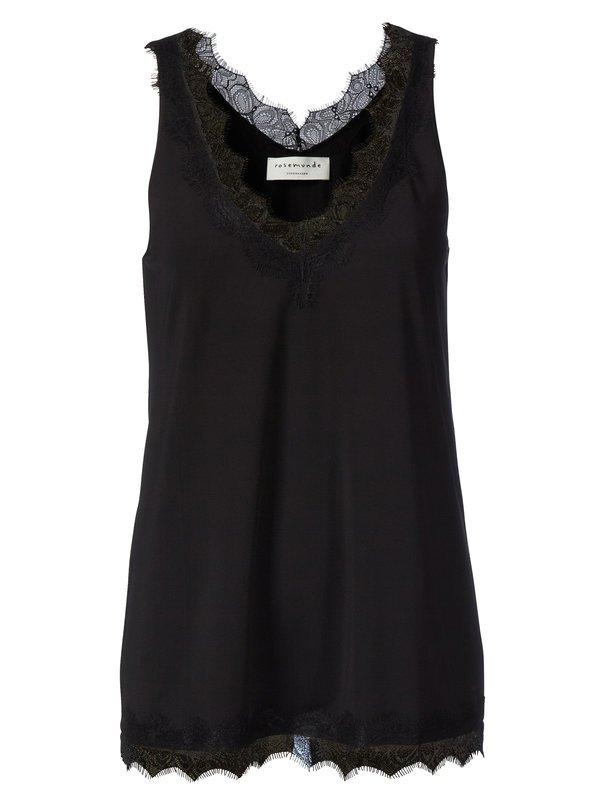 V-Neck Top With Lace - Black