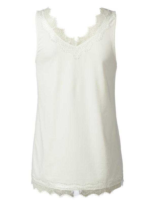 V-Neck Top With Lace - Ivory