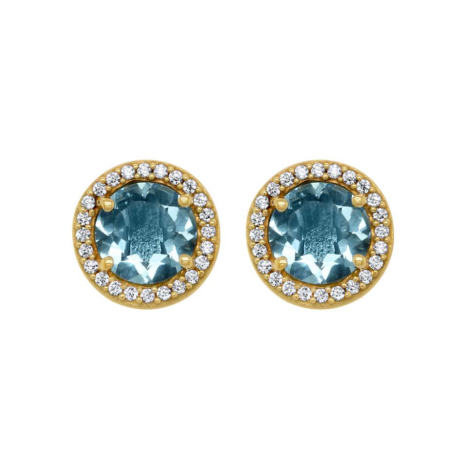 Signature Pave Studs Gold With Blue Topaz