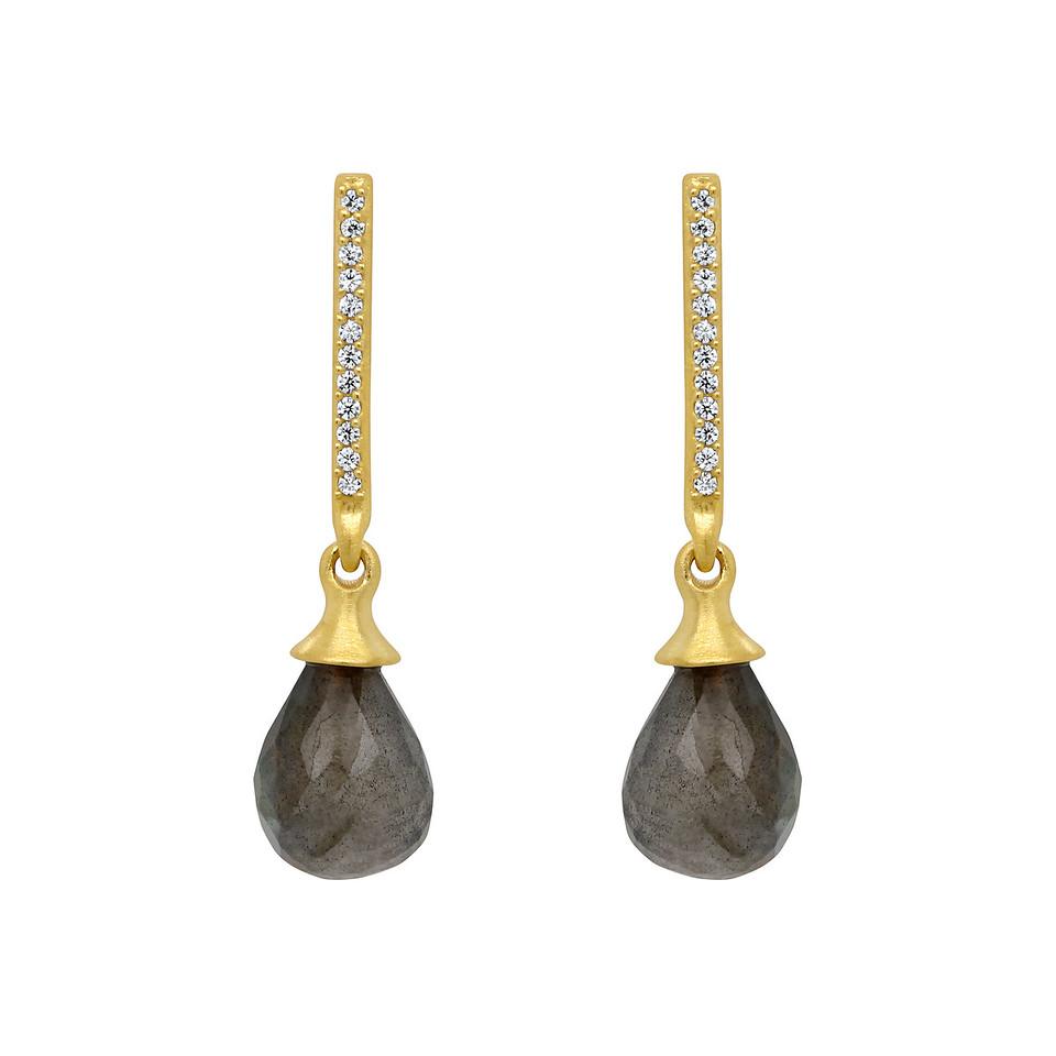 Teardrop Pave Earrings Gold With Labradorite