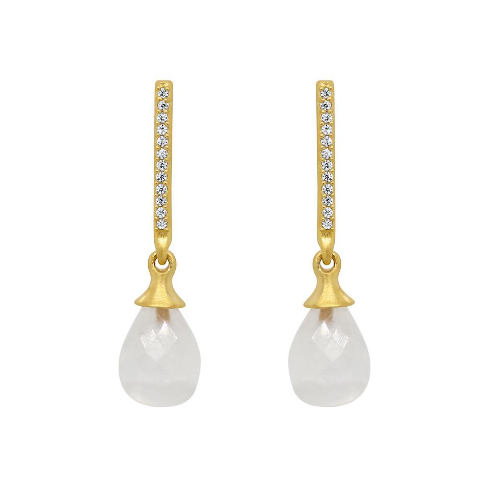 Teardrop Pave Earrings Gold With Moonstone