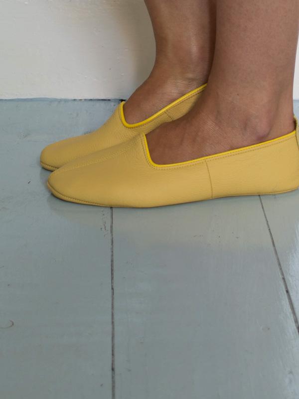 Leather Slippers in Yellow