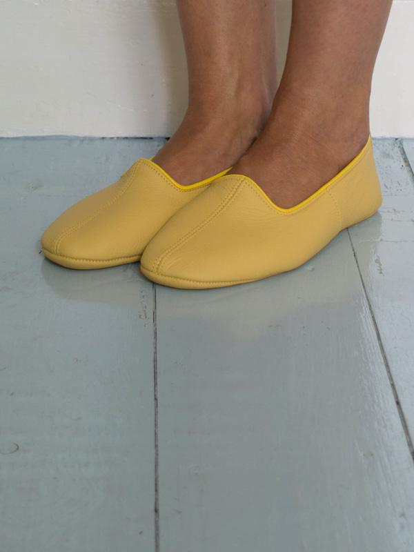 Leather Slippers in Yellow