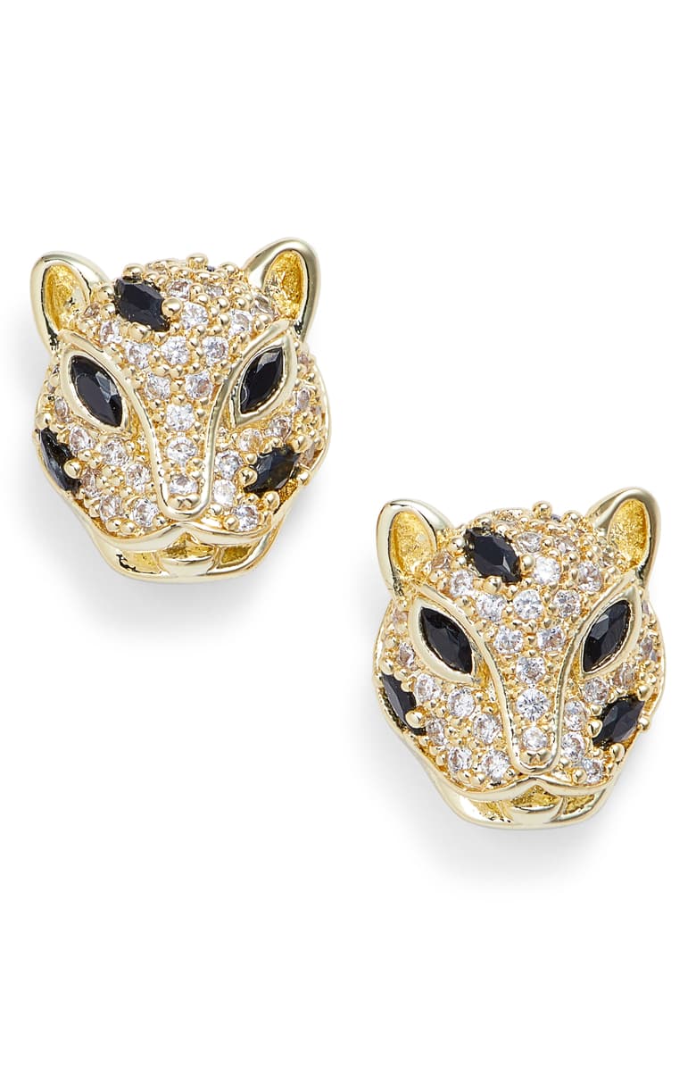 Baby Jaguar Earrings Silver/gold + Black Opal