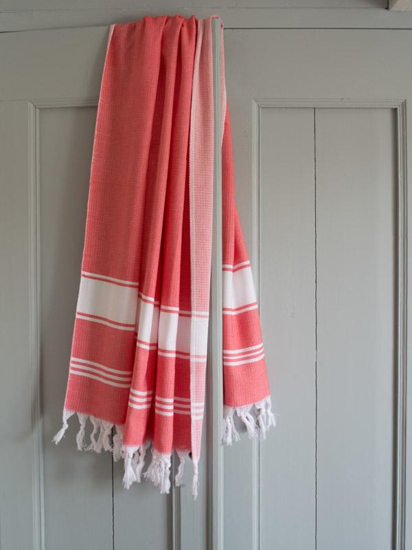 Honeycomb Towel Coral Red/white