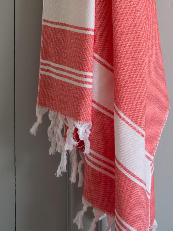 Honeycomb Towel Coral Red/white