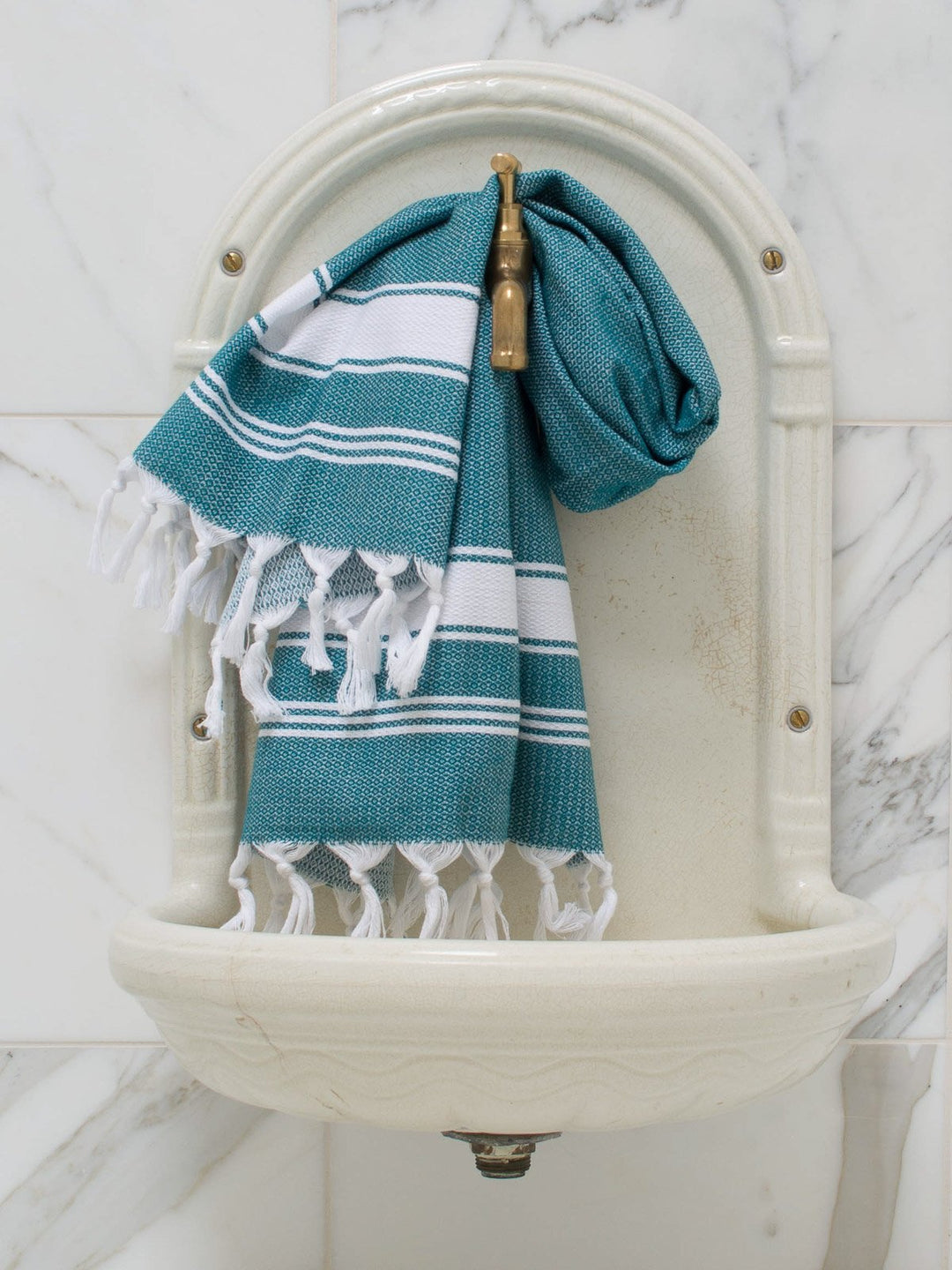 Small Honeycomb Towel Petrol/white
