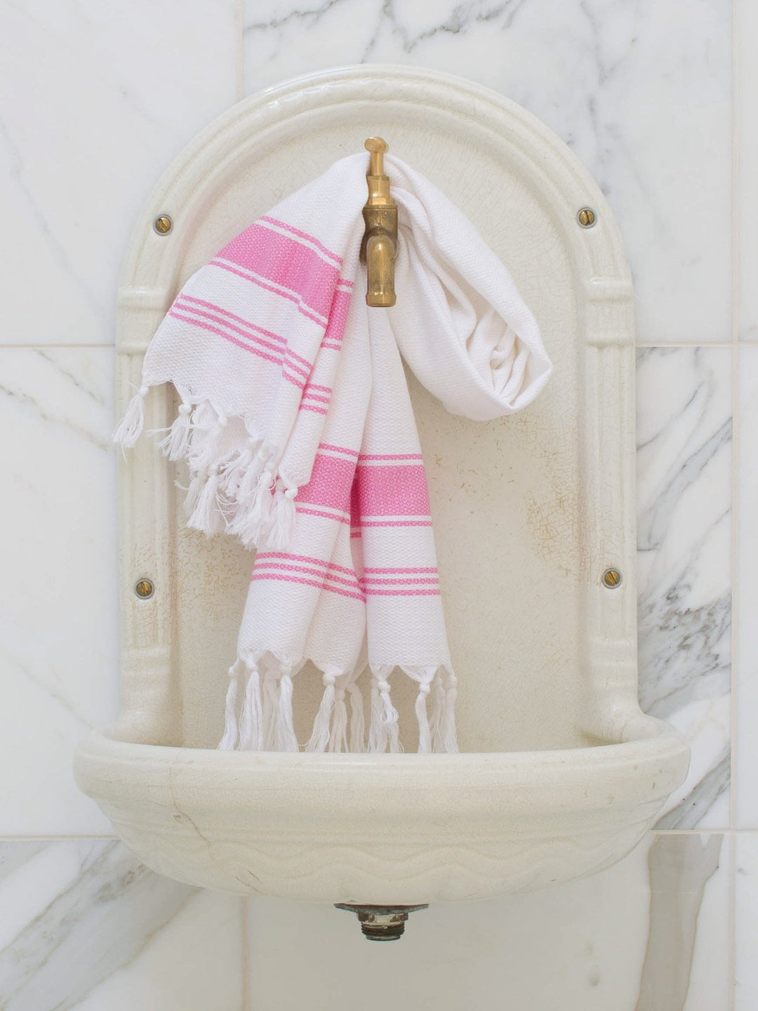Small Honeycomb Towel White/sorbet Pink