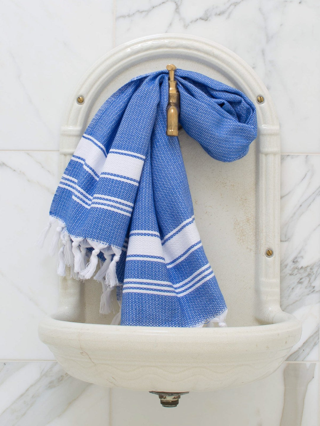 Small Honeycomb Towel Greek Blue/white
